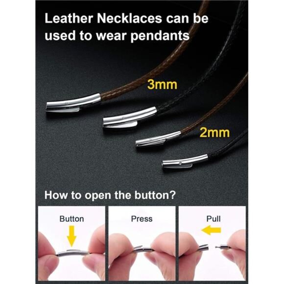 Men Waterproof Braided Leather Necklace Wax Rope Chain, Customize Available - Picture 5 of 7